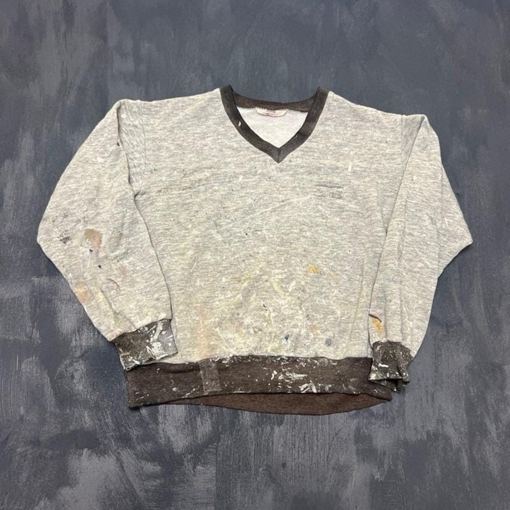 Vintage Levi's Sweatshirt Mens Medium Gray 1980s Paint‎ Splatter Distressed